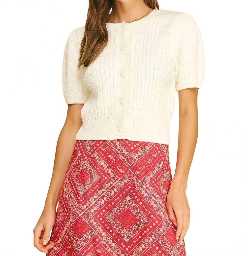 NEW PINCH cable knit short sleeve cardigan in cream